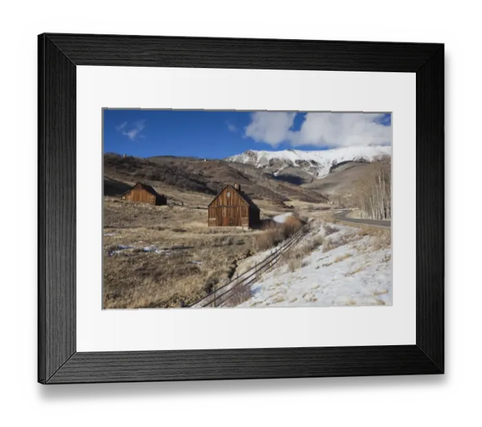 Framed Print : USA, Colorado, Telluride, wood barns, winter