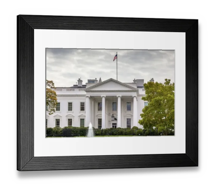 Framed Print : Presidential White House Fence Fountain Pennsylvania Ave Washington DC