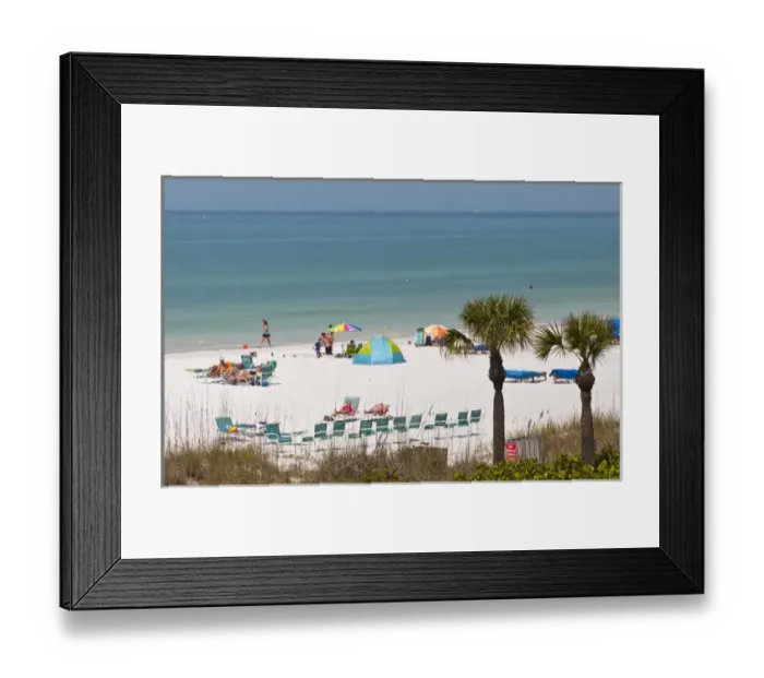 Framed Print : North America, USA, Florida, Sarasota, Crescent Beach, Siesta Key, People relaxing