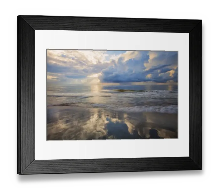 Framed Print : USA; North America; Georgia; Tybee Island; Sunrise and reflections on Tybee Island