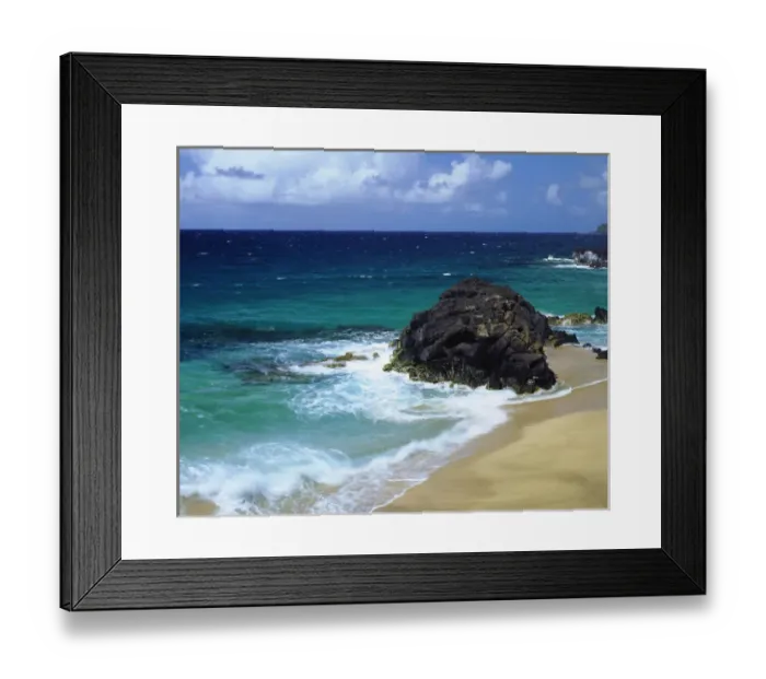 Framed Print : USA; Hawaii; A wave breaks on a beach