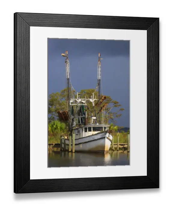 Framed Print : USA; North America; Florida; Apalachicola; Shrimp boat docked at harbor Framed Print : USA; North America; Florida; Apalachicola; Shrimp boat docked at harbor