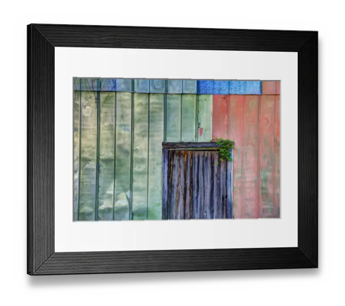 Framed Print : USA; North America; Florida; Apalachicola; Colorful old tin shed with wooden door Framed Print : USA; North America; Florida; Apalachicola; Colorful old tin shed with wooden door