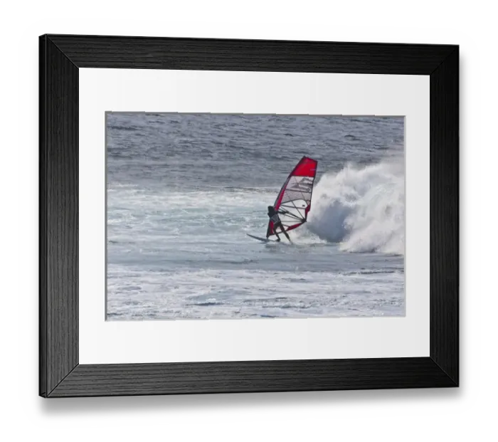 Framed Print : USA, Hawaii, Maui, Hookipa Beach Park. Man windsurfing in front of wave. Credit as Framed Print : USA, Hawaii, Maui, Hookipa Beach Park. Man windsurfing in front of wave. Credit as