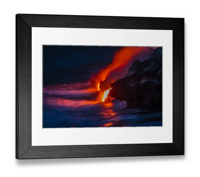 Framed Print : USA, Hawaii, The Big Island, Kilauea. Molten lava flowing into ocean at night. Credit as Framed Print : USA, Hawaii, The Big Island, Kilauea. Molten lava flowing into ocean at night. Credit as