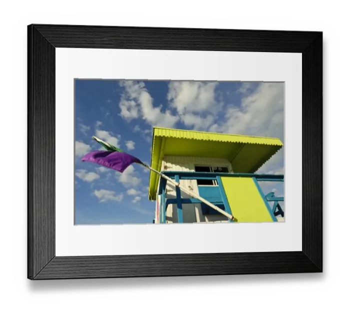 Framed Print : USA, Florida, Miami, South Beach. Lifeguard station on South Beach