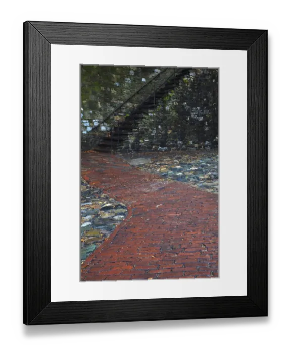 Framed Print : North America, USA, Georgia; Savannah; Stairs leading to cobblestone and brick walkway