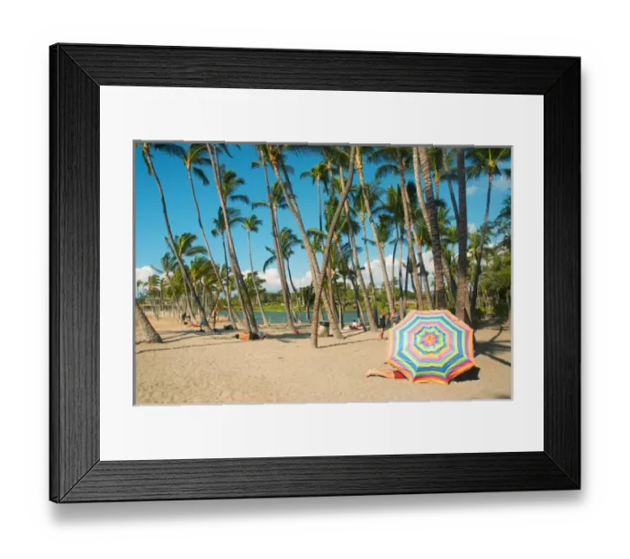 Framed Print : Hawaii, Big Island, Kohala Coast. Anaeho omalu Beach. Palm trees and beach umbrella Framed Print : Hawaii, Big Island, Kohala Coast. Anaeho omalu Beach. Palm trees and beach umbrella