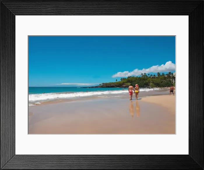 Framed Print : Hawaii, Big Island, Kohala Coast. Hapuna Beach. Couple walking on the beach Framed Print : Hawaii, Big Island, Kohala Coast. Hapuna Beach. Couple walking on the beach