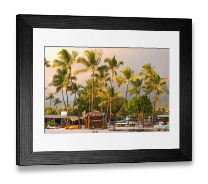 Framed Print : Hawaii, Big Island, Kona-Kailua. Beach shack and kayaks outside the King Kamehameha Hotel Framed Print : Hawaii, Big Island, Kona-Kailua. Beach shack and kayaks outside the King Kamehameha Hotel