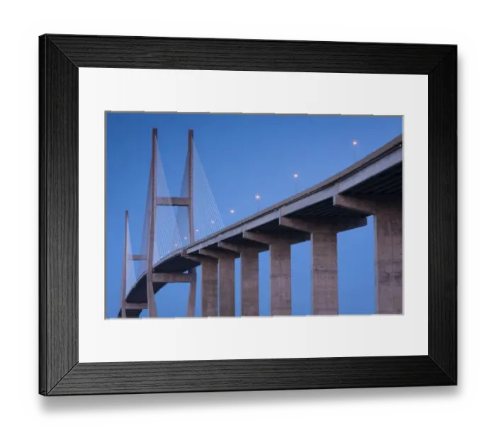 Framed Print : USA, Georgia, Brunswick, Sidney Lanier Bridge, across the Brunswick River, dusk