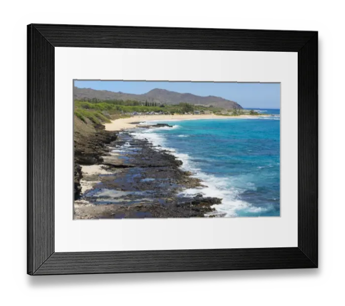 Framed Print : Honolulu Hawaii Oahu Halona Bay wtth rocks and blue water ocean Framed Print : Honolulu Hawaii Oahu Halona Bay wtth rocks and blue water ocean