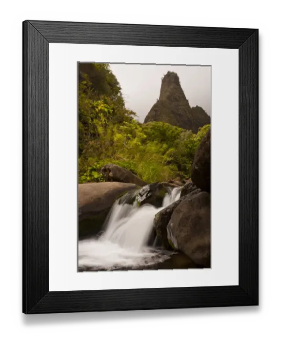Framed Print : USA, Hawaii, Maui, Iao Needle. View of waterfall and rock formation Framed Print : USA, Hawaii, Maui, Iao Needle. View of waterfall and rock formation