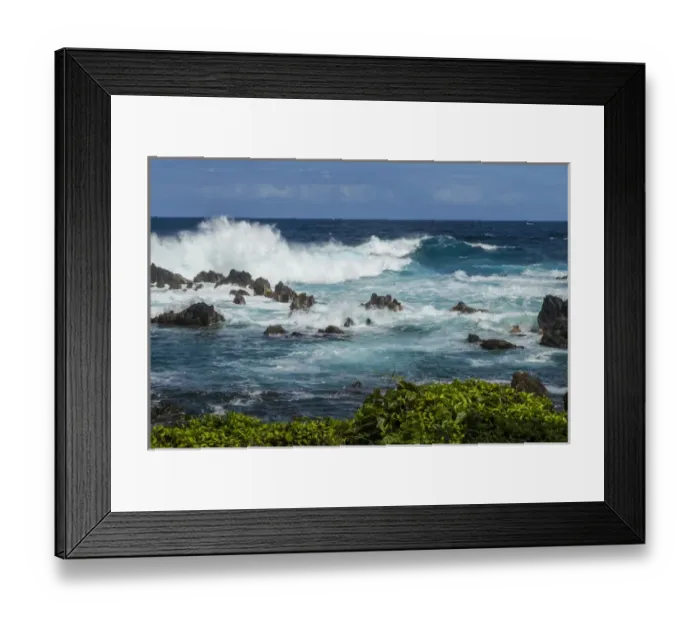 Framed Print : USA, Hawaii, The Big Island. Wave crashing on shore rocks of Laupahoehoe Park. Credit as