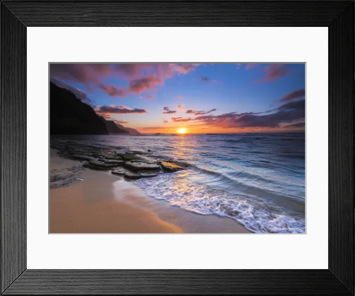 Framed Print : Sunset over the Na Pali Coast from Ke e Beach, Haena State Park, Kauai, Hawaii USA