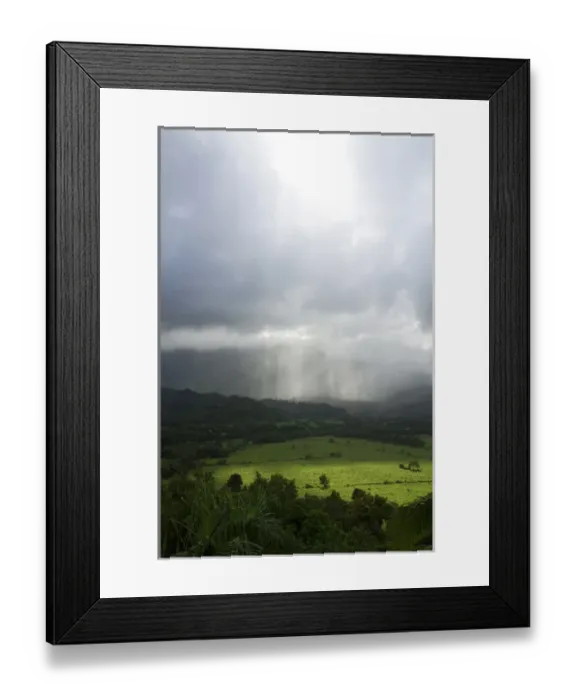 Framed Print : The green valley surrounding Hanalei Bay on the island of Kauai, Hawaii, USA