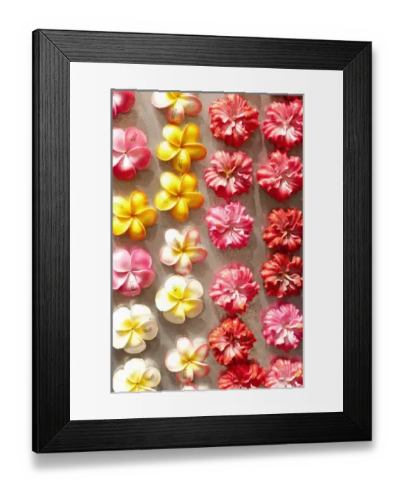 Framed Print : Hawaiian magnets display at market place