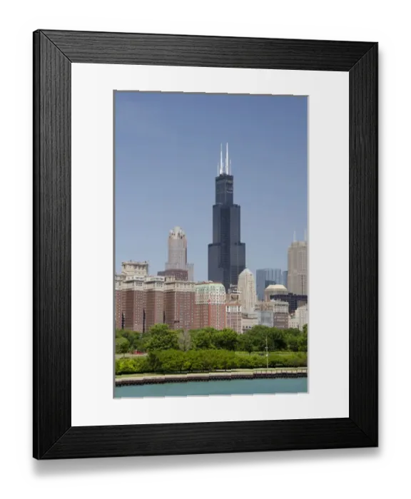 Framed Print : Illinois, Chicago. Downtown city skyline view of Chicago from Lake Michigan. Willis Tower Framed Print : Illinois, Chicago. Downtown city skyline view of Chicago from Lake Michigan. Willis Tower