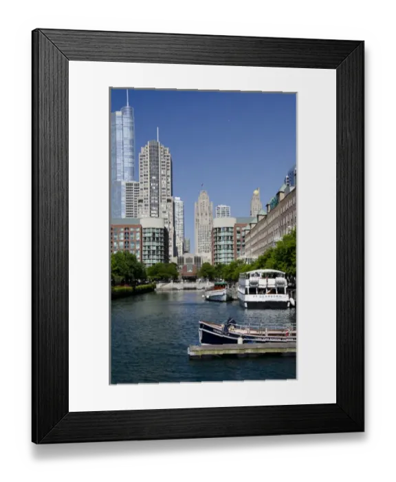 Framed Print : Illinois, Chicago. Canal view of the Chicagos Magnificent Mile city skyline