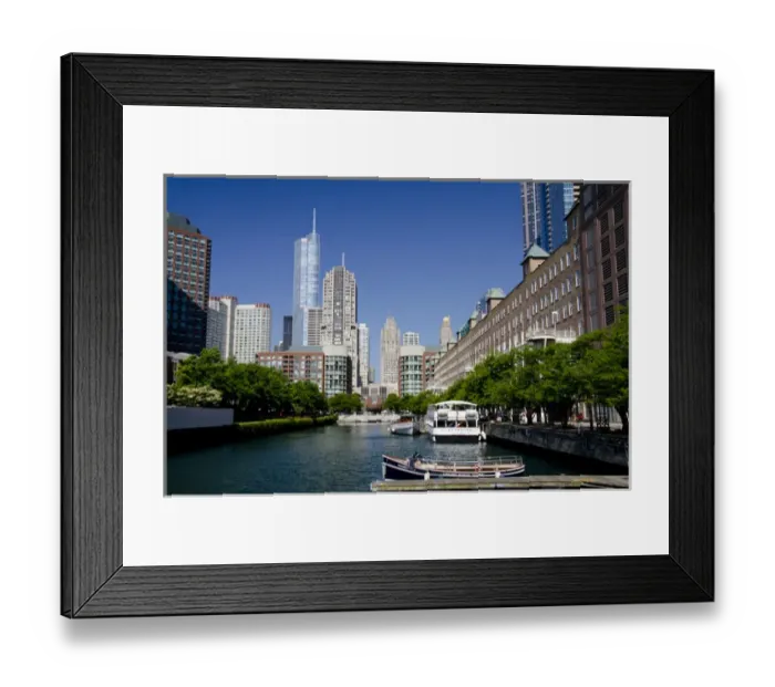 Framed Print : Illinois, Chicago. Canal view of the Chicagos Magnificent Mile city skyline