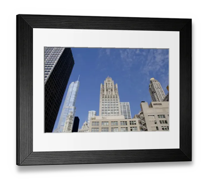 Framed Print : Illinois, Chicago. Chicago city skyline with landmark neo-Gothic Tribune Tower building Framed Print : Illinois, Chicago. Chicago city skyline with landmark neo-Gothic Tribune Tower building