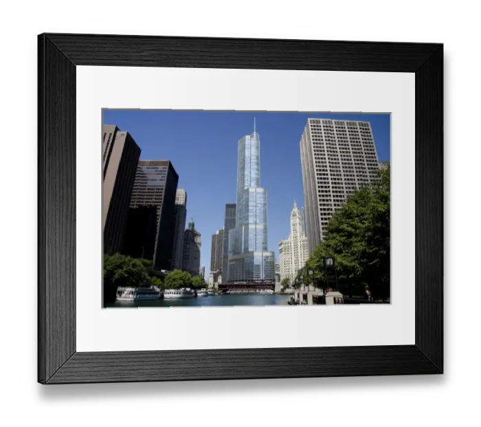 Framed Print : Illinois, Chicago. Canal view of downtown Chicagos Magnificent Mile skyline Framed Print : Illinois, Chicago. Canal view of downtown Chicagos Magnificent Mile skyline