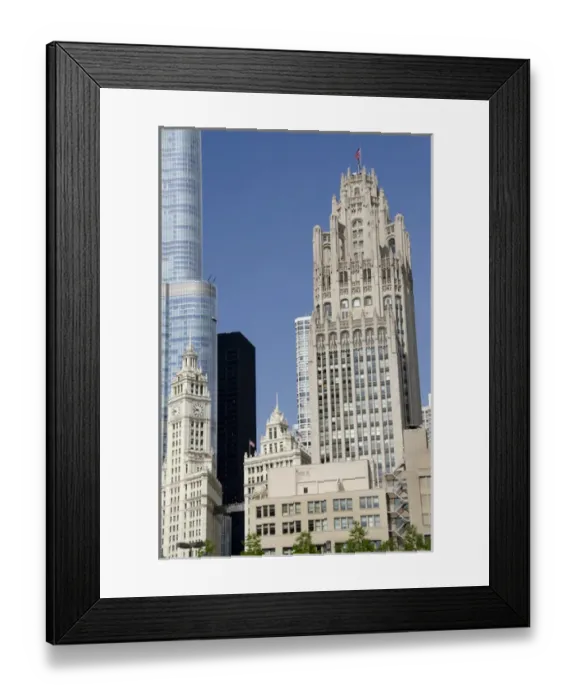 Framed Print : Illinois, Chicago. Magnificent Miler city skyline with landmark neo-Gothic Tribune