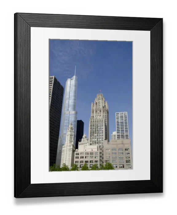 Framed Print : Illinois, Chicago. Magnificent Miler city skyline with landmark neo-Gothic Tribune Framed Print : Illinois, Chicago. Magnificent Miler city skyline with landmark neo-Gothic Tribune