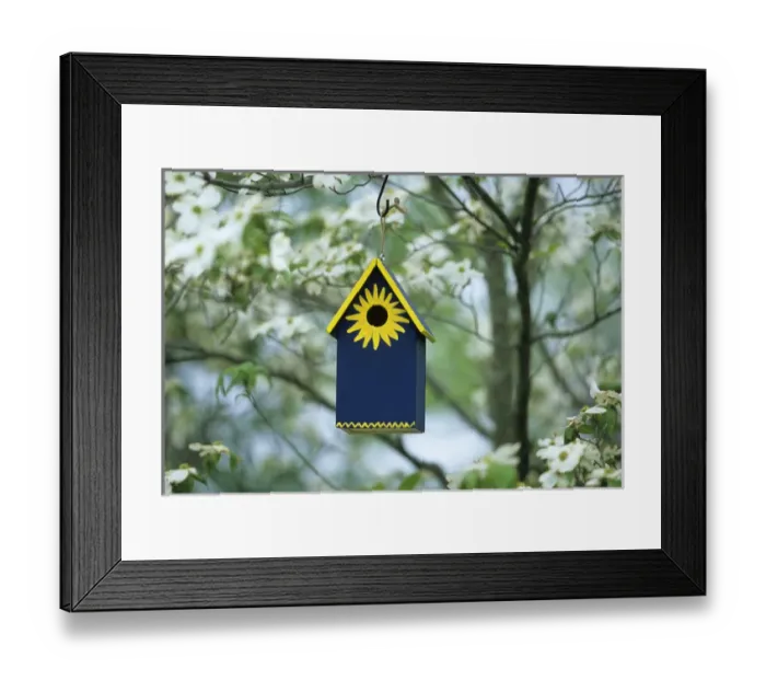 Framed Print : Bird House Nest box in flowering Dogwood tree (Cornus florida) in spring, Marion Co. IL