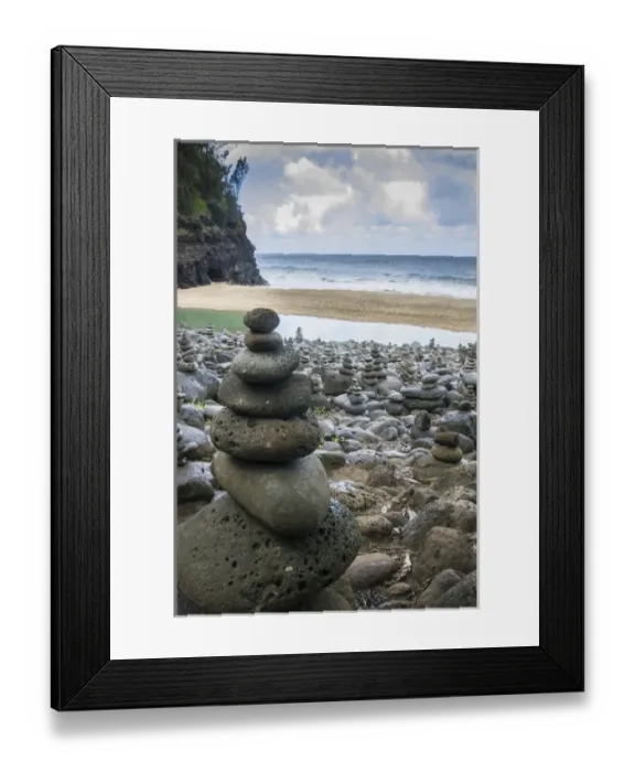 Framed Print : Hawaii, Kalalau Trail, Kauai, Napali, Napali Coast State Park, rock cairns Framed Print : Hawaii, Kalalau Trail, Kauai, Napali, Napali Coast State Park, rock cairns