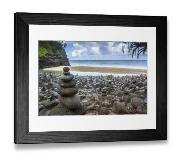 Framed Print : Hawaii, Kalalau Trail, Kauai, Napali, Napali Coast State Park, rock cairns Framed Print : Hawaii, Kalalau Trail, Kauai, Napali, Napali Coast State Park, rock cairns