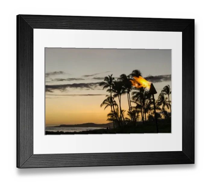 Framed Print : Tiki torches at Sunset on Poipu beach Kauai, Hawaii Framed Print : Tiki torches at Sunset on Poipu beach Kauai, Hawaii