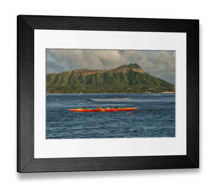 Framed Print : USA, Hawaii, Oahu, Honolulu, Diamond Head, Group practices rowing in an Outrigger canoe Framed Print : USA, Hawaii, Oahu, Honolulu, Diamond Head, Group practices rowing in an Outrigger canoe
