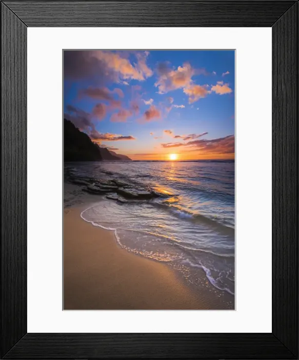 Framed Print : Sunset over the Na Pali Coast from Ke e Beach, Haena State Park, Kauai, Hawaii USA Framed Print : Sunset over the Na Pali Coast from Ke e Beach, Haena State Park, Kauai, Hawaii USA