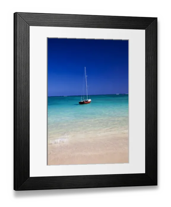 Framed Print : USA; Hawaii; Oahu; Sail Boat at Anchor in Blue Water With Swimmer Framed Print : USA; Hawaii; Oahu; Sail Boat at Anchor in Blue Water With Swimmer