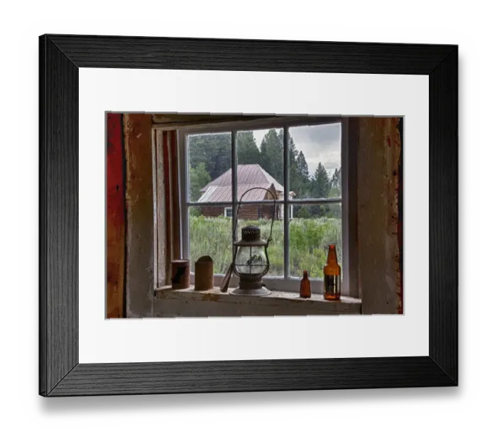 Framed Print : ID, Custer, (1880s gold mining town) Miners Cabin, window view Framed Print : ID, Custer, (1880s gold mining town) Miners Cabin, window view