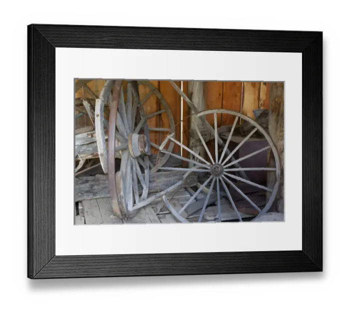 Framed Print : ID, Custer, (1880s gold mining town) Wagon wheels