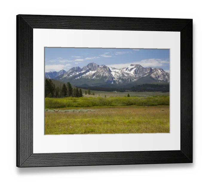 Framed Print : ID, Sawtooth National Recreation Area, Meadow and Sawtooth Mountains Framed Print : ID, Sawtooth National Recreation Area, Meadow and Sawtooth Mountains