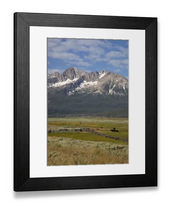 Framed Print : ID, Sawtooth National Recreation Area, Stanley, Stanley Valley and Sawtooth Mountains
