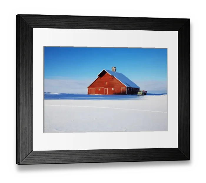 Framed Print : North America; USA; Idaho; Old Red Barn and Truck after snow storm Framed Print : North America; USA; Idaho; Old Red Barn and Truck after snow storm
