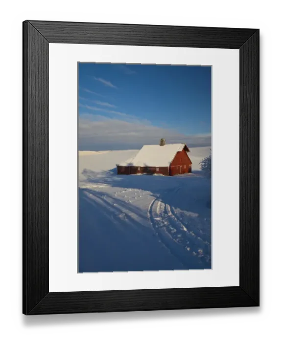 Framed Print : North America; USA; Idaho; Old Red Barn and Truck after snow storm Framed Print : North America; USA; Idaho; Old Red Barn and Truck after snow storm