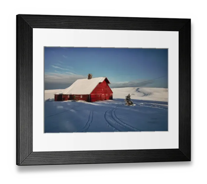 Framed Print : North America; USA; Idaho; Old Red Barn and Truck after snow storm Framed Print : North America; USA; Idaho; Old Red Barn and Truck after snow storm