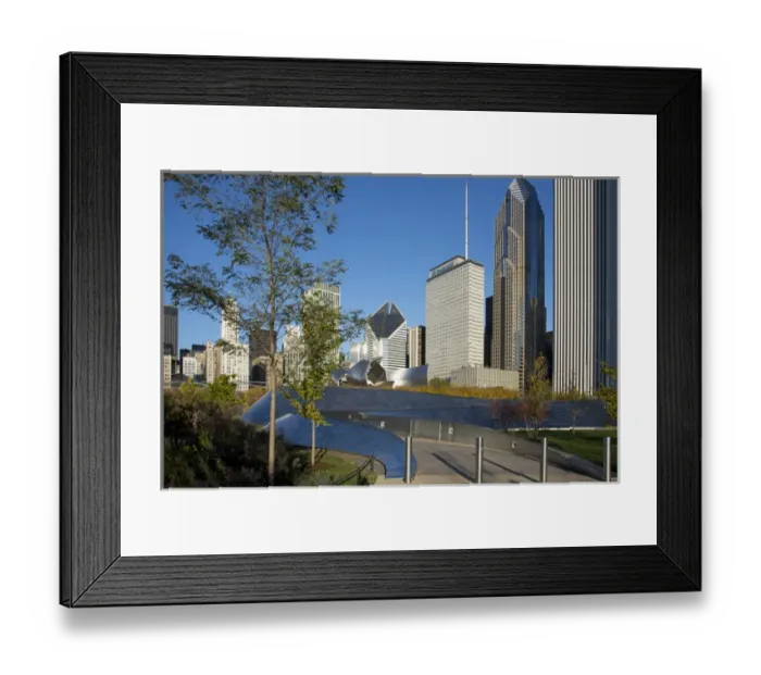 Framed Print : BP Bridge in Millennium Park in Chicago, early morning in autumn, with skyline Framed Print : BP Bridge in Millennium Park in Chicago, early morning in autumn, with skyline