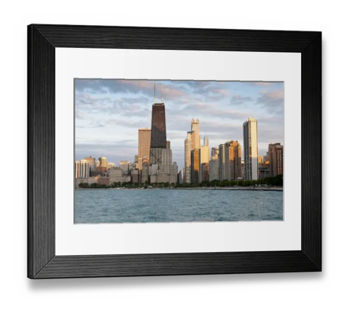 Framed Print : Chicago skyline from North Avenue Beach at dusk