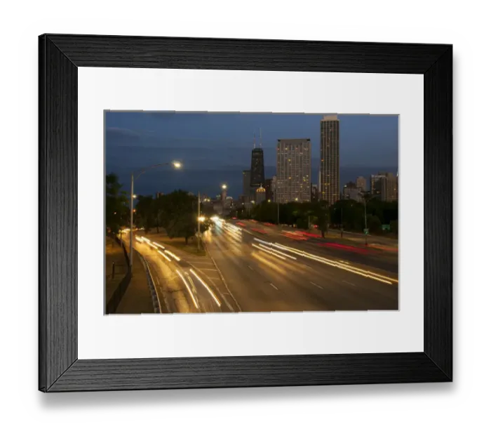 Framed Print : Skyline at dusk from North Avenue bridge, Lake Shore Drive Framed Print : Skyline at dusk from North Avenue bridge, Lake Shore Drive