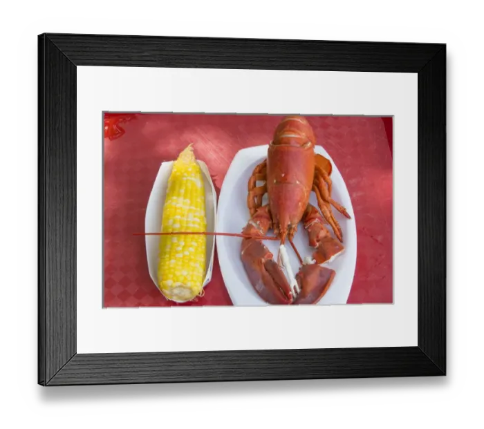 Framed Print : Bar Harbor Maine traditional lobster dinner with corn specialty of Maine Framed Print : Bar Harbor Maine traditional lobster dinner with corn specialty of Maine