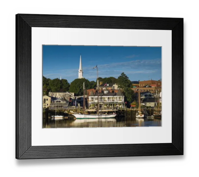 Framed Print : USA, Maine, Camden, Camden Harbor, dawn