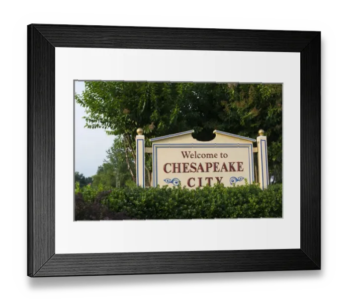 Framed Print : Chesapeake City Maryland sign for the town at the river shore Framed Print : Chesapeake City Maryland sign for the town at the river shore