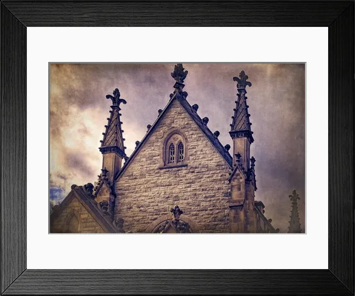 Framed Print : North American, Indianapolis, Indiana. The Gothic Chapel at Crown Hill Cemetery