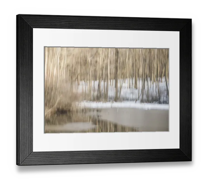 Framed Print : Multiple-exposure of trees in winter snow, and water, Eagle Creek Park, Indianapolis